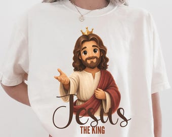 Jesus the King Shirt, Oversized Jesus Tee, Christian Aesthetic Top, Church Outfit Tee, Faith Based Graphic, Worship Shirt Women
