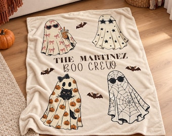 Personalized Ghost Blanket, Custom Family Name Halloween Blanket, Boo Crew Throw, Spooky Family Gift