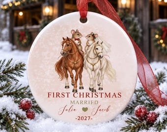 First Christmas Married Ornament, Newlywed Keepsake, Mr and Mrs Ornament, Just Married Gift, Personalized Metal Christmas Ornament 2027