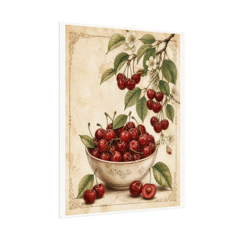 Cherry Wall Art, Vintage Fruit Print, Kitchen Wall Decor, Neutral Aesthetic Kitchen Decor, Farmhouse Wall Art, Fruit Poster image 5