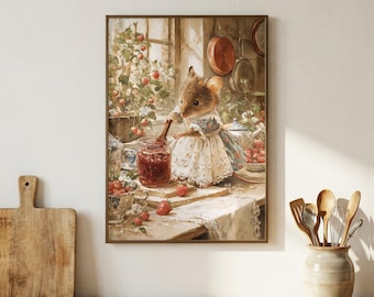 Mouse Chef Wall Art, Mouse Kitchen Decor, Whimsical Mouse Print, Whimsical Kitchen Decor, Cottagecore Kitchen Decor