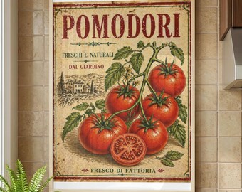 Pomodori Wall Art Print, Italian Kitchen Decor, Vintage Tomato Poster, Farmhouse Kitchen Wall Art, Rustic Food Print, Mediterranean Decor
