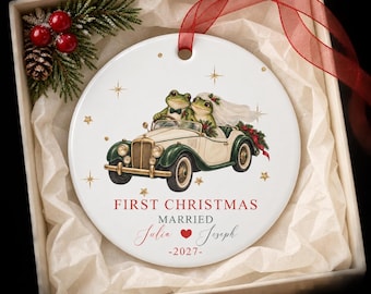 First Christmas Married Ornament, Newlywed Keepsake, Mr and Mrs Ornament, Just Married Gift, Personalized Metal Christmas Ornament 2027