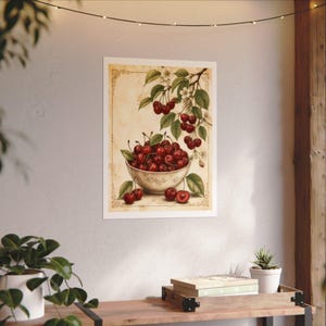 Cherry Wall Art, Vintage Fruit Print, Kitchen Wall Decor, Neutral Aesthetic Kitchen Decor, Farmhouse Wall Art, Fruit Poster image 6