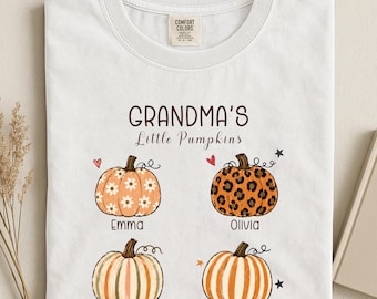 Custom Grandma Shirt with Grandkids Names, Personalized Pumpkin Grandma Fall Shirt, Gift From Grandkids, Comfort Colors Tee
