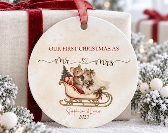 Our First Christmas Married Ornament, Mr and Mrs Ornament, Newlywed Keepsake, Just Married Gift, Personalized Metal Christmas Ornament 2027