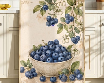Blueberry Wall Art, Kitchen Wall Decor, Vintage Fruit Print, Farmhouse Kitchen Decor, Neutral Aesthetic Kitchen Decor, Blueberry Poster, Bot