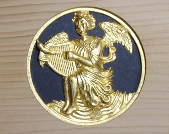 Gilded Pewter Cherub Rosette: Gold Leaf Angel with Harp