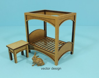1:24 Scale Dollhouse Canopy Bed & Tables - Laser Cut Vector Files (Digital Download)