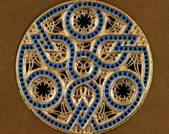 Harpsichord Rosette: Gold Leaf, Blue Pigment, Laser Cut Parchment Rose