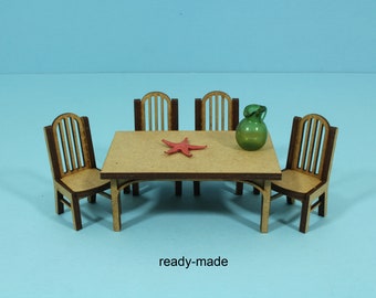 1:24 dollhouse farmhouse, kitchen furniture, ready made, dining table and chairs, half inch scale, , mini furniture set, half scale kitchen