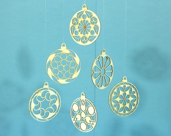 Laser Cut Cardboard Christmas Baubles: Elegant Ornament Set of 6