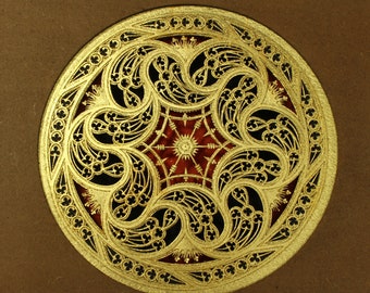 Klavecimbel Rose, gelaagd papier, lasergesneden muzikale decoratie, cembalo ornament, clavecin, oude muziek, barok gitaar, echt goud, Baffo