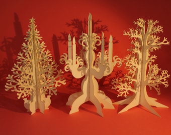3D-boom kerstkaart, lasergesneden sneeuwvlok, lasergesneden eik, papieren kerstversiering, postgeschenken, prachtige kerstkaarten