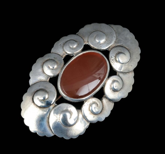 antique Arts and Crafts silver and carnelian Pin … - image 3