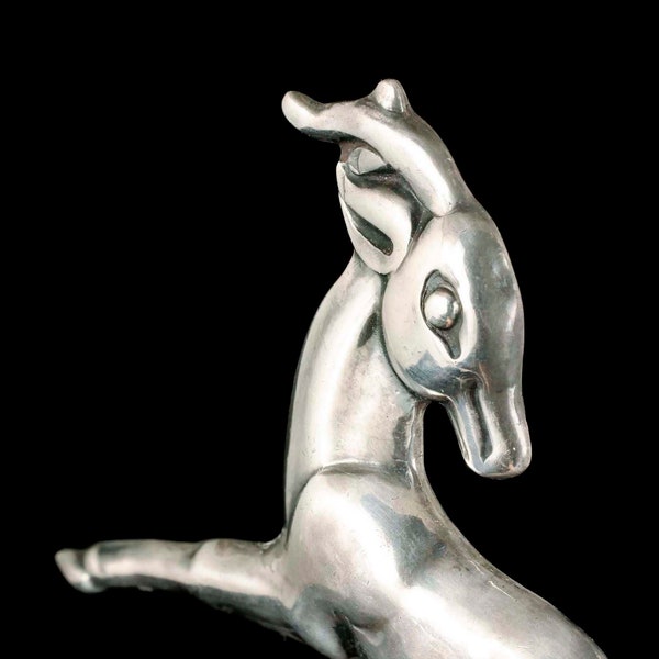 Mexican Deco silver repousse Pin Brooch ~  leaping gazelle ~ sweetest ever animal design