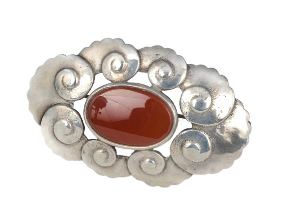 antique Arts and Crafts silver and carnelian Pin … - image 1