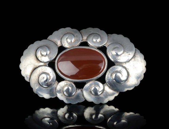 antique Arts and Crafts silver and carnelian Pin … - image 2