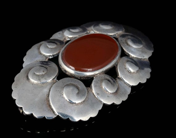 antique Arts and Crafts silver and carnelian Pin … - image 7