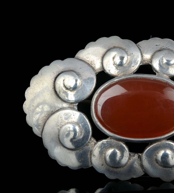 antique Arts and Crafts silver and carnelian Pin … - image 4