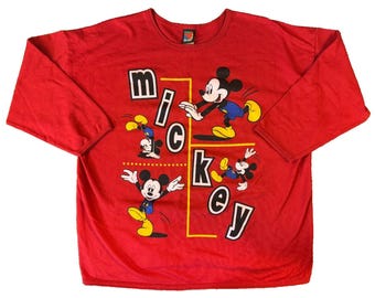 Suéter de manga larga extragrande con gráfico rojo 2X de Mickey Unlimited vintage, años 2000
