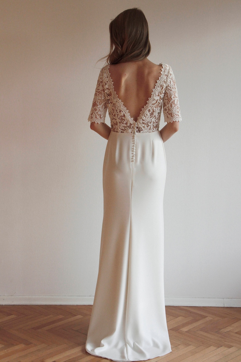 lace top crepe bottom wedding dress