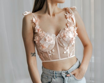 Blush Peony 3d Floral Top Corset style Wedding Bridal