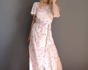 Sakura Dress / Chiffon Dress / Wrap Dress / Summer Dress / Maxi Dress / Floral Dress / Pink Dress / Bridesmaids Dress / White Dress