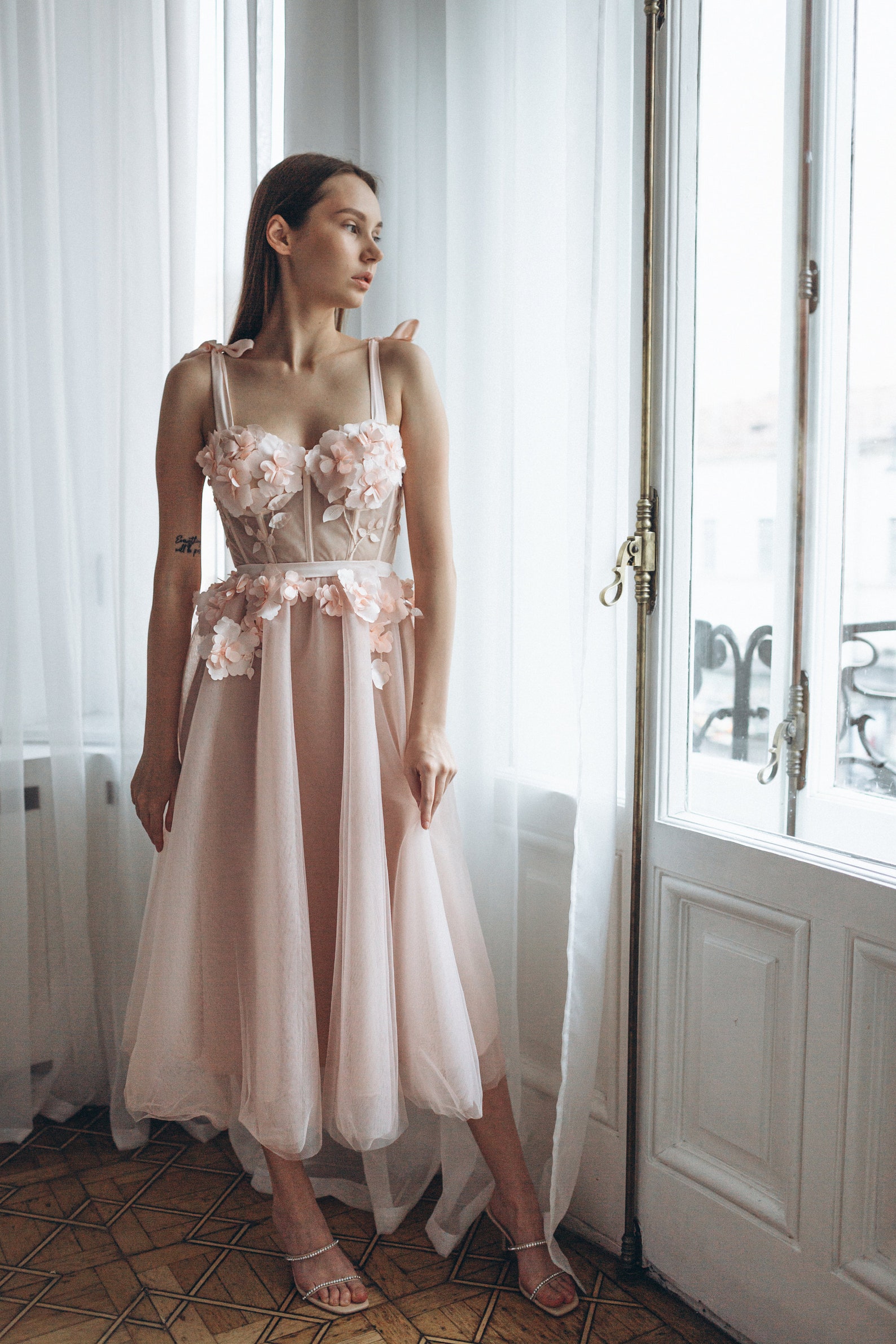 3D FLORAL MIDI DRESS