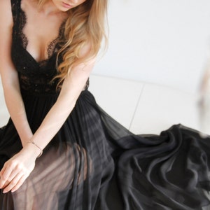 Handmade Romantic Midnight Dress Maxi Dress Lace Maxi Backless Dress Open Back Dress Chiffon Dress Evening Gown Black Dress image 5