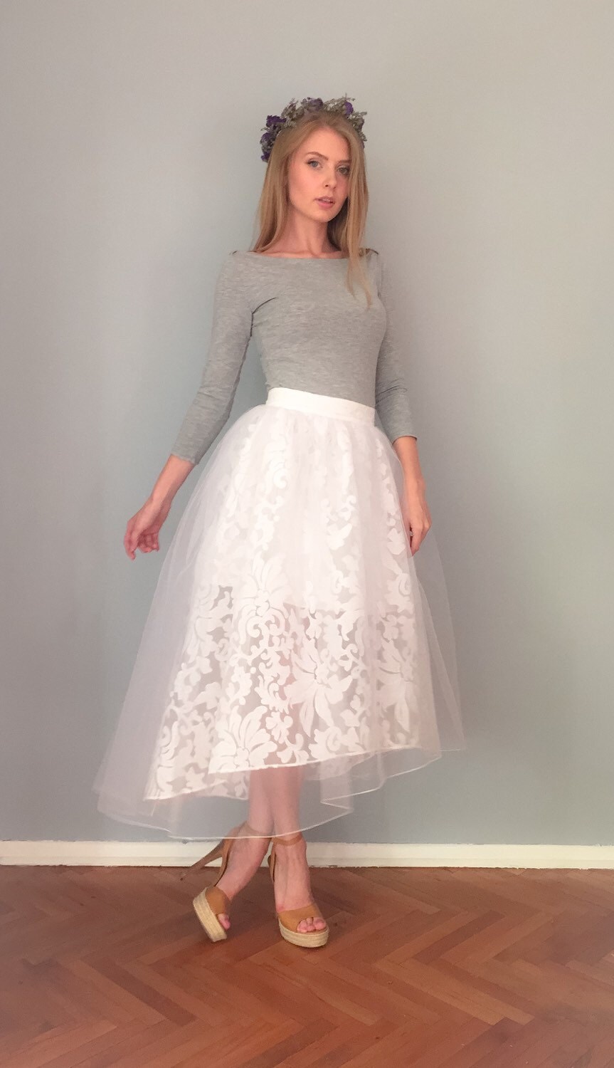 Bridal Skirt / White Tulle Skirt / Midi Skirt / Organza Skirt | Etsy