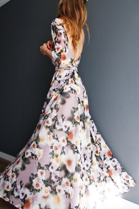 Floral print maxi chiffon dress with scoop back Bridesmaid | Etsy