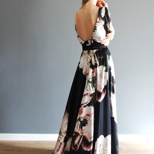 Handmade Romantic “Florence” Chiffon Dress | Maxi Dress | Floral Maxi | Backless Dress | Open Back Dress | Chiffon Dress | Evening Gown