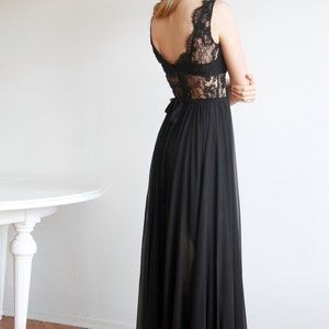 Handmade Romantic Midnight Dress Maxi Dress Lace Maxi Backless Dress Open Back Dress Chiffon Dress Evening Gown Black Dress image 2