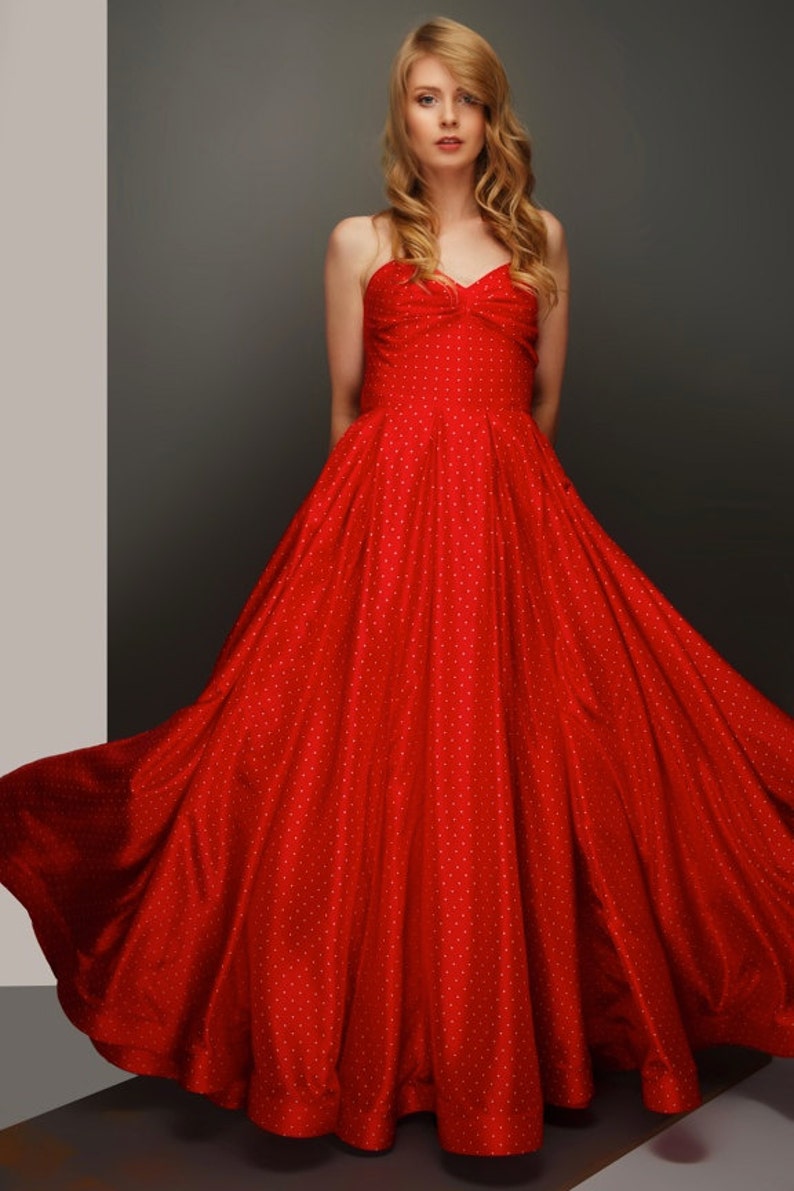 The Grace Dress / Handmade Dress / Polka Dots Dress / Red Dress / Vintage Dress / Ball Dress / Evening Gown / Silk Dress / Prom Dress image 1