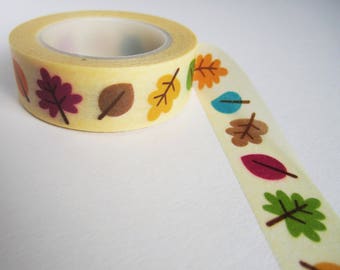 15mm yellow with autumn fall leaves paper washi masking tapes - 10 metres