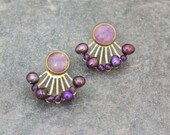 Ear Jackets, Mixed Metal Earrings, Ear Cuff, Front Back Earring, Gemstone Earrings, Amethyst Earrings