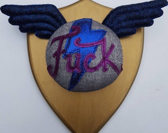 Glam Rock Wall Art - Flying Fuck. Grey, Purple & Gold