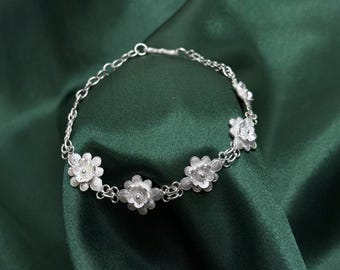Handmade 925 Sterling Silver Filigree Bracelet with Elegant Floral Motifs