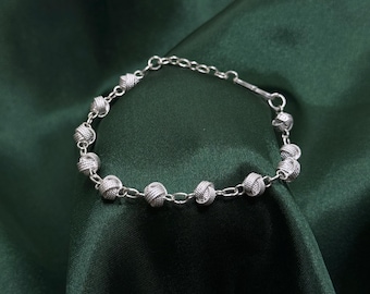 Handmade 925 Sterling Silver Filigree Bead Bracelet with Textured Round Details