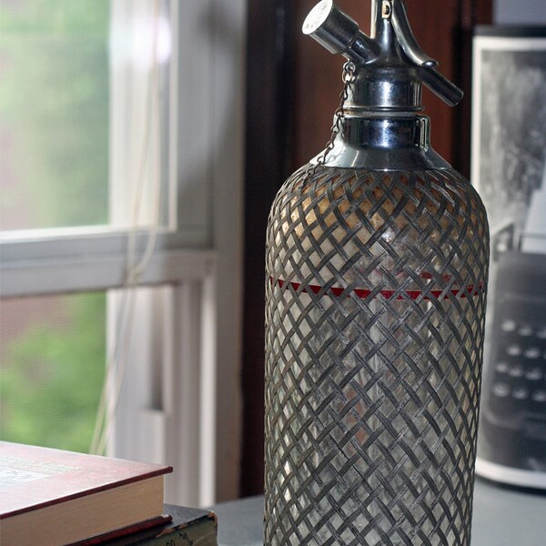 Cool Vintage Antique Glass and Mesh Sparklets Seltzer Bottle-Industrial Chic