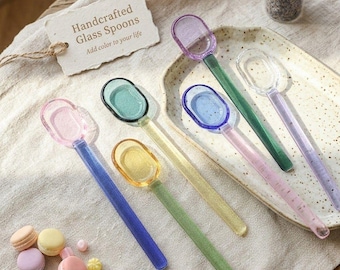 Handblown Glass Spoon-Colorful Handcrafted Coffee Stirrer-Minimalist Dessert Spoon for Tea Honey Yogurt-Aesthetic Kitchen Decor Gift for Her