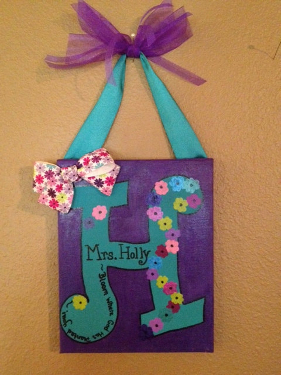 Custom painted canvas door signs. Matching themed ribbon Etsy