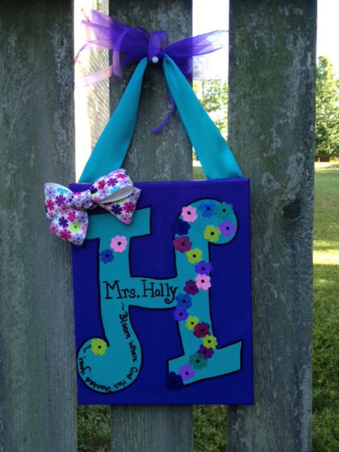Custom painted canvas door signs. Matching themed ribbon Etsy