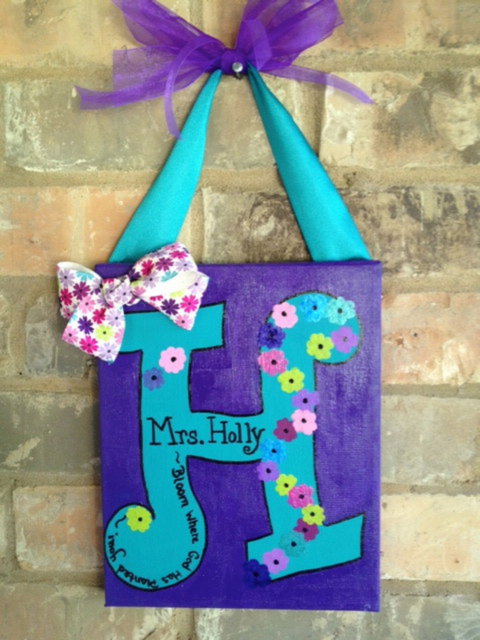 Custom painted canvas door signs. Matching themed ribbon Etsy