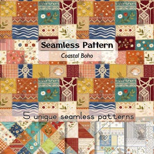Sömlöst lapptäcke kustnära boho snäckskal vågmönster, boho stil, presentinslagningstyg, kommersiell licens, digitalt papper