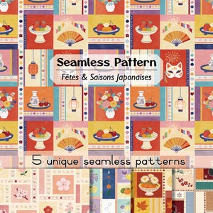 Seamless mönster japanska säsongsbetonade helgdagar, presentpapper tygkopp, kommersiellt licensierat digitalt papper