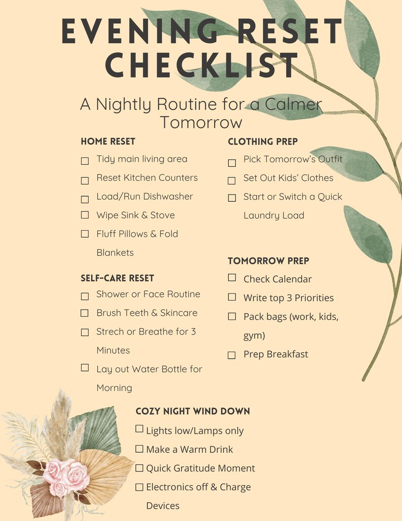 Add-on Evening Reset Checklist - Etsy