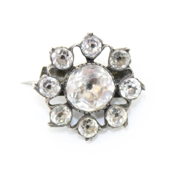 Antique Georgian brooch silver black dot paste diamond flower pin brooch jewellery