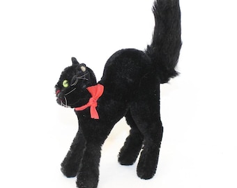 Vintage 1950s Steiff scaredy black Tom cat Halloween angry kitten mohair with button